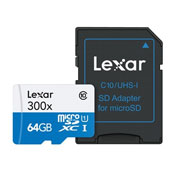Lexar High-Performance 64GB UHS-I U1 Class 10 45MBps 300X microSDXC With Adapter