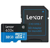 Lexar High-Performance 32GB UHS-I U1 Class 10 95MBps 633X microSDHC With Adapter